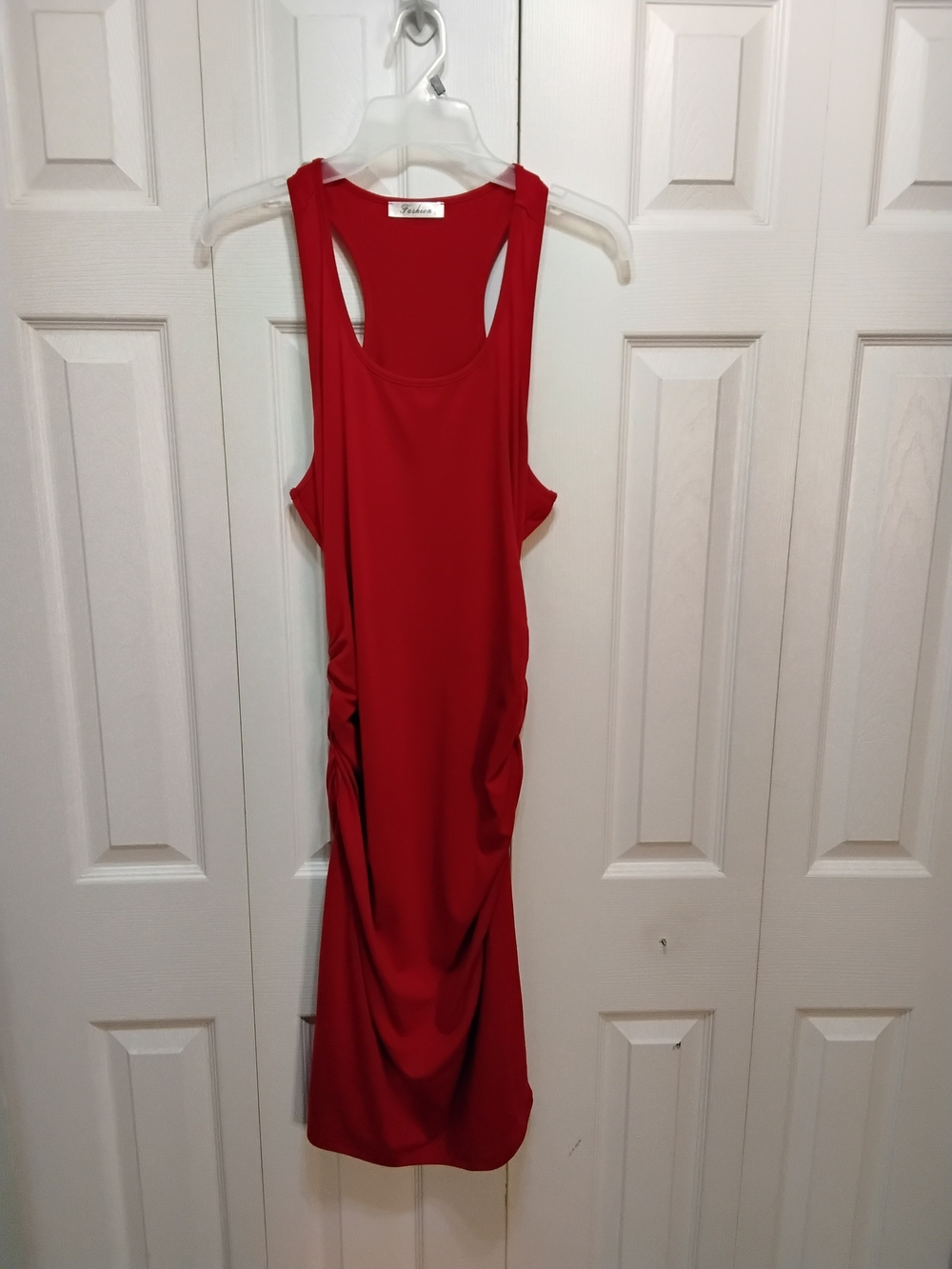 Red Sleeveless Ruched Tank Dress - Brand: